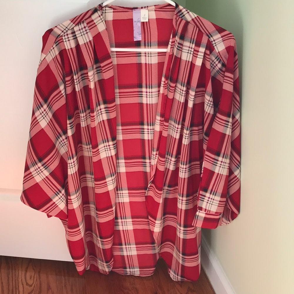 Red Plaid Kimono Size Small New! TTS NWOT